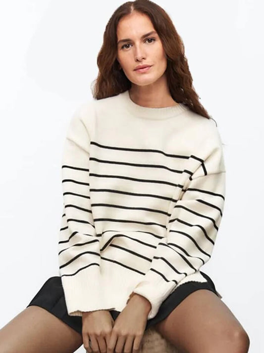 Sophia I Beige Stripe Sweater Pullover